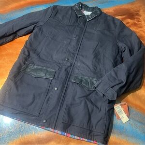 Vintage Walls Black Rancher Chore Coat Jacket Aztec blanket pattern lined medium